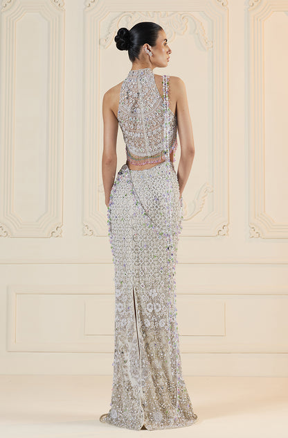 Ivory Embroidered Slim Skirt Set