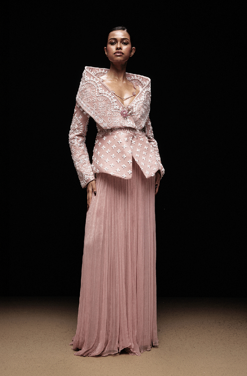 Light Pink With Ivory Mijwan Skirt Set