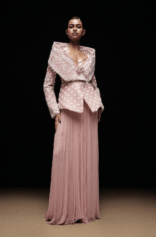 Light Pink With Ivory Mijwan Skirt Set