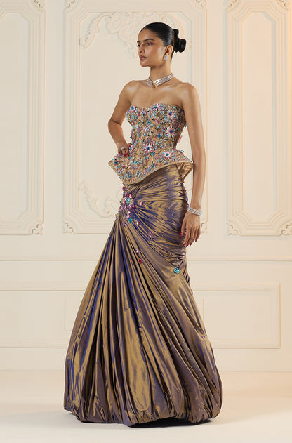 Lilac & Gold Two Tone Skirt Set