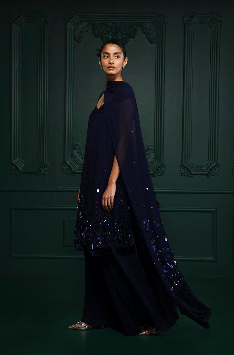 Navy Chiffon Sharara Set