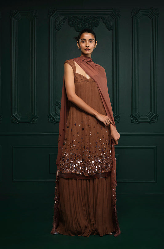 Light Brown Chiffon Sharara Set