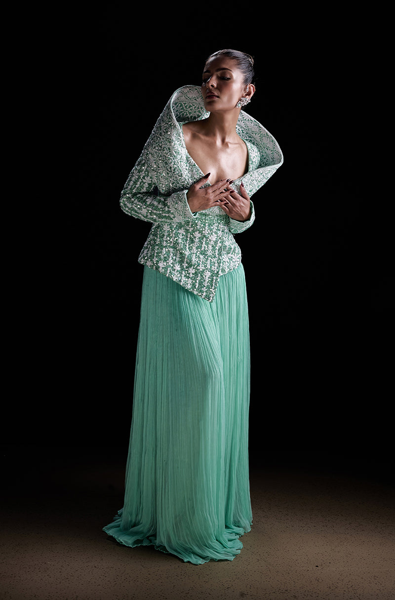 Mint Green Mijwan Skirt Set