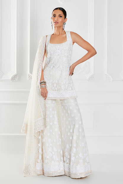Ivory Georgette Embroidered Sharara Set