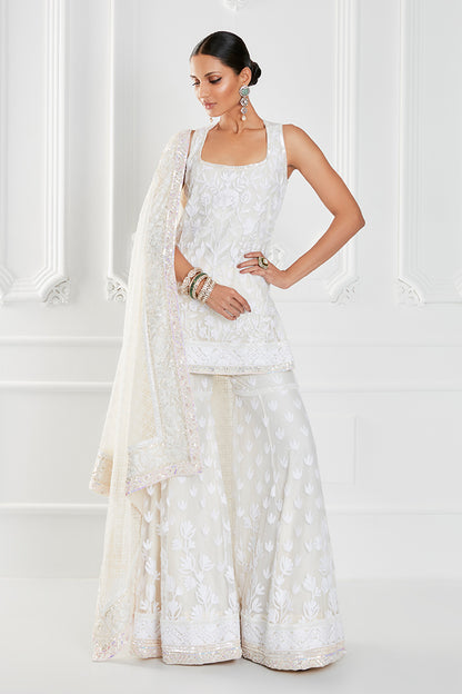 Ivory Georgette Embroidered Sharara Set