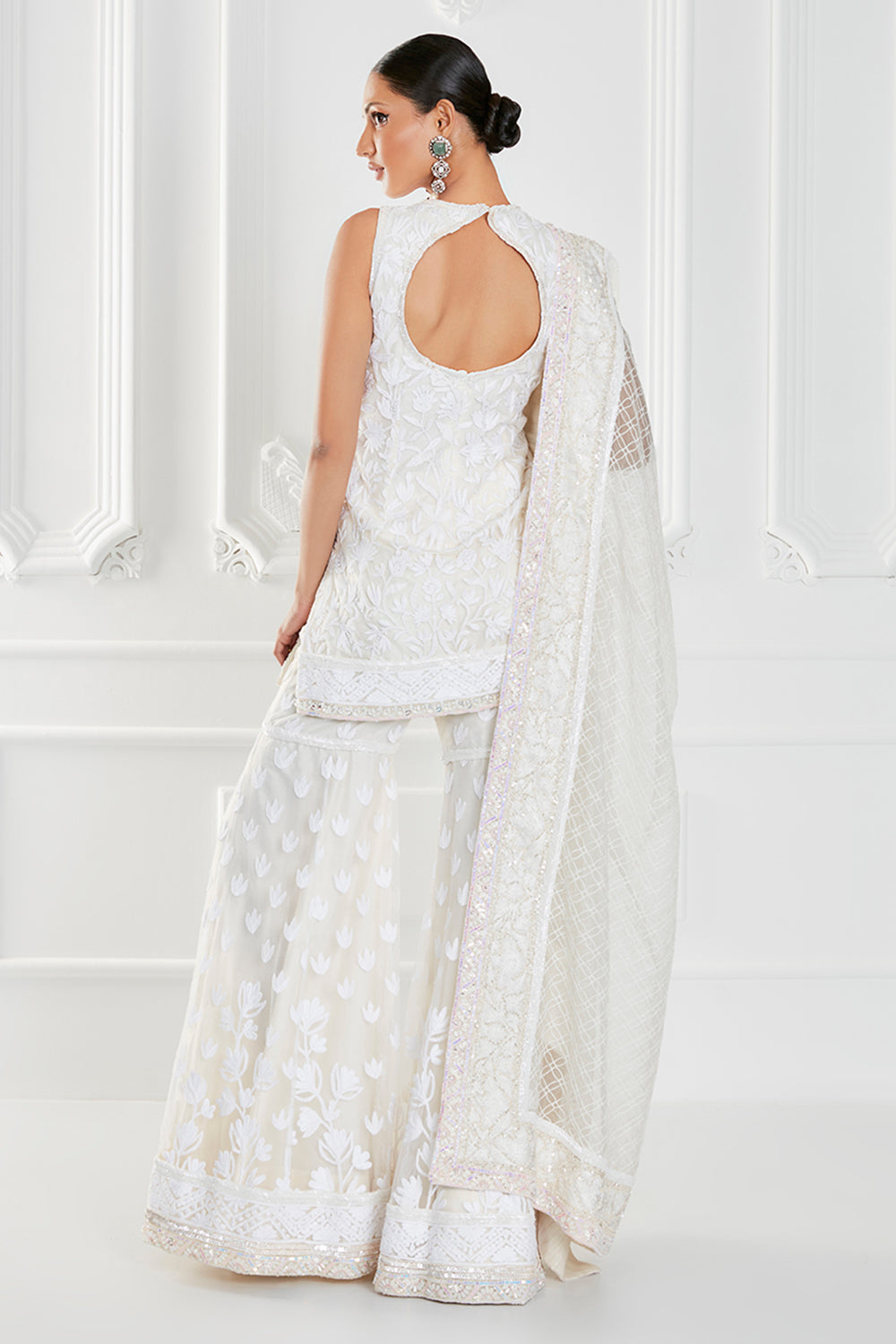 Ivory Georgette Embroidered Sharara Set