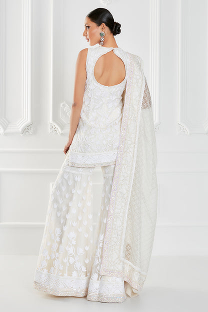 Ivory Georgette Embroidered Sharara Set