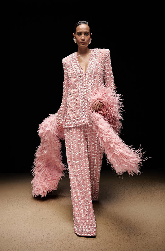 Dusty Pink Fishbone Mijwan Pant Suit Set