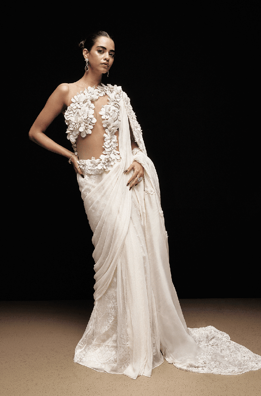 Ivory Mijwan Draped Saree Gown