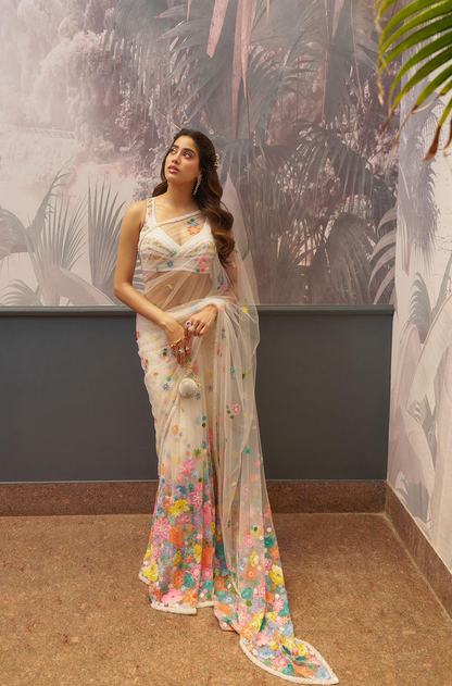 Janhvi Kapoor in our White Floral Saree