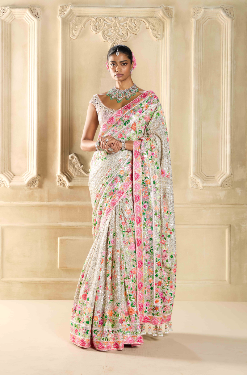 Ivory Embroidered Saree Set
