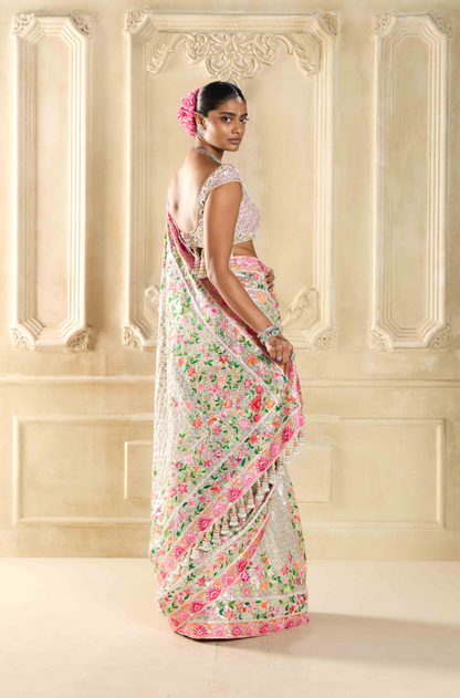 Ivory Embroidered Saree Set