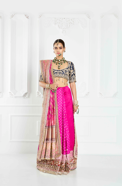 Bright Pink Brocade Half Saree Set