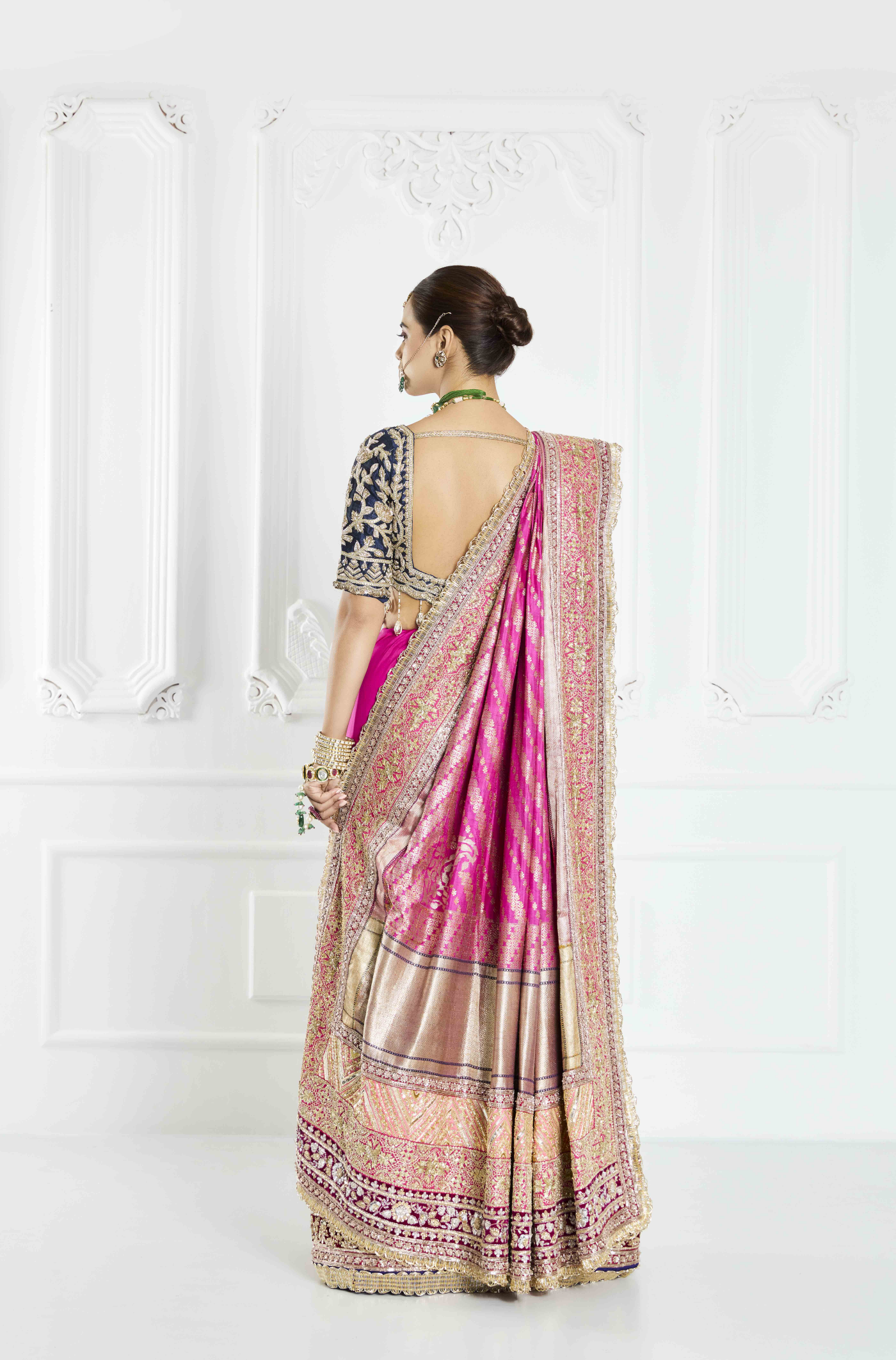 Bright Pink Brocade Half Saree Set