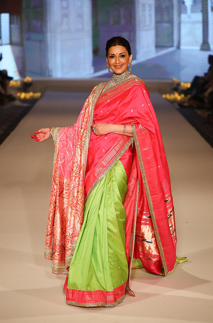 Sonali Bendre in our Pink & Green Pathani Saree Set