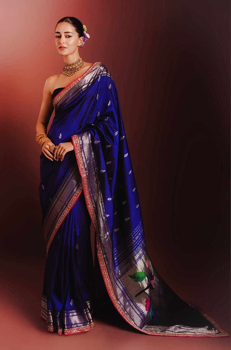 Ananya Pandey in our Blue Paithani Saree Set