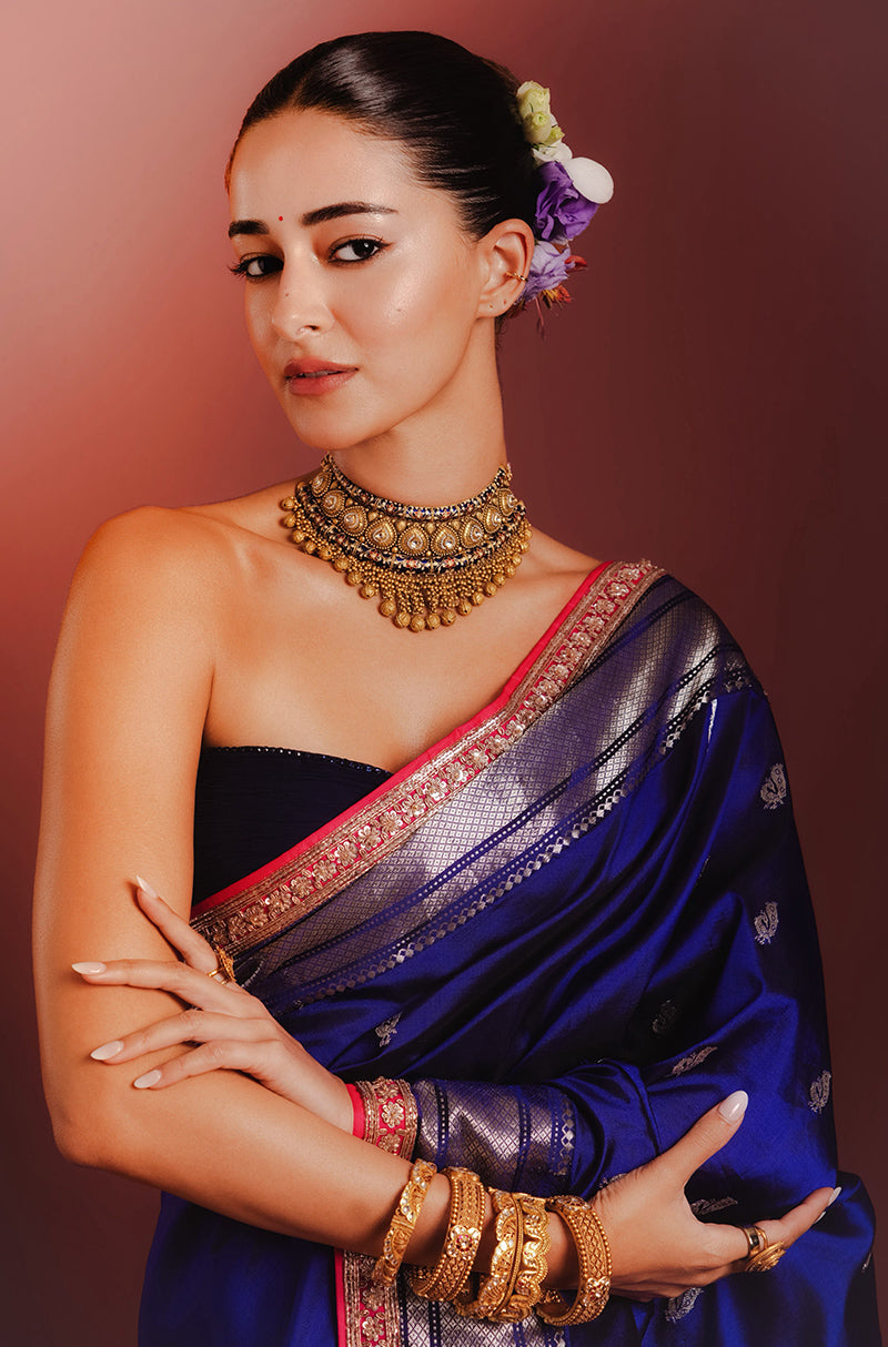 Ananya Pandey in our Blue Paithani Saree Set