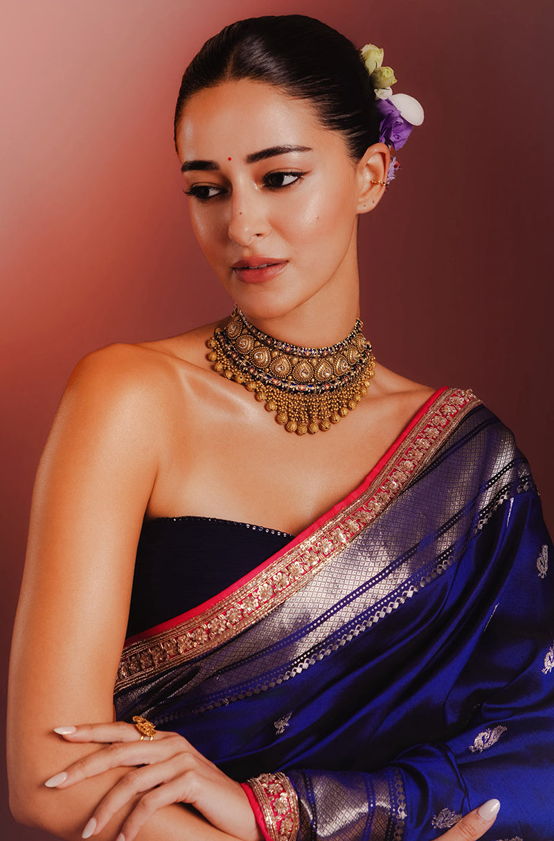 Ananya Pandey in our Blue Paithani Saree Set