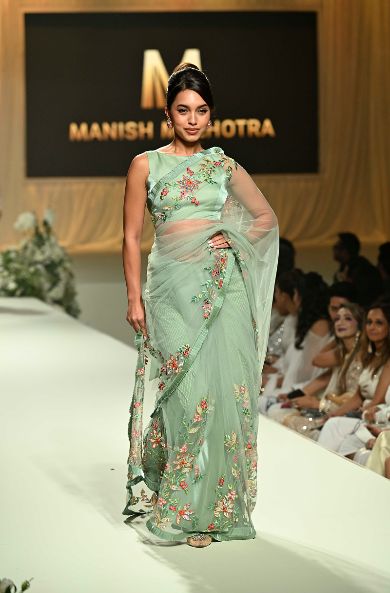 Mint Green Multicoloured Embroidered Saree Set