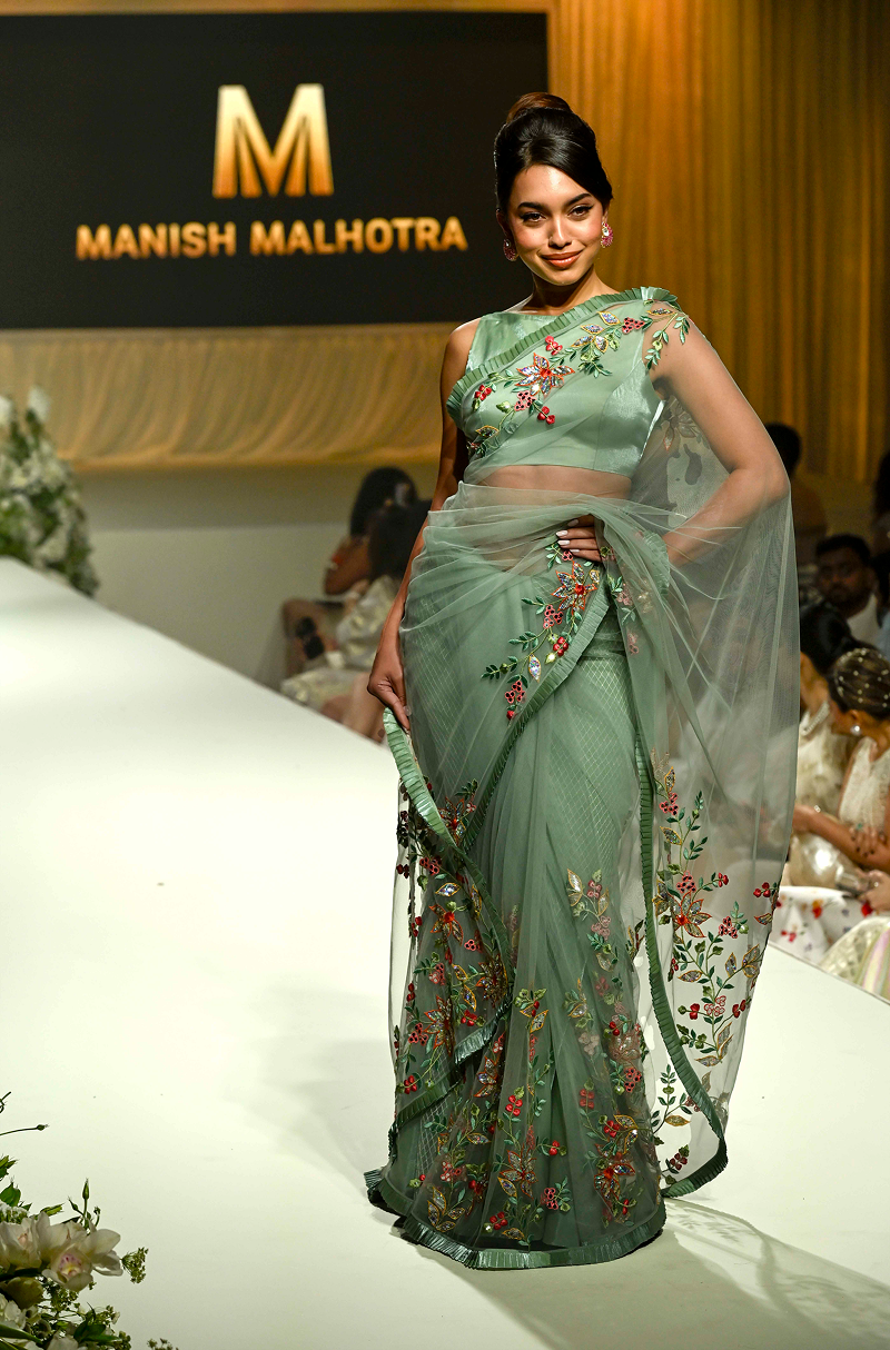 Mint Green Multicoloured Embroidered Saree Set