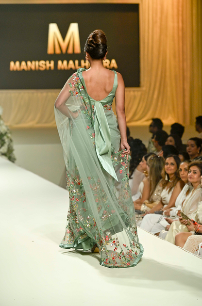 Mint Green Multicoloured Embroidered Saree Set