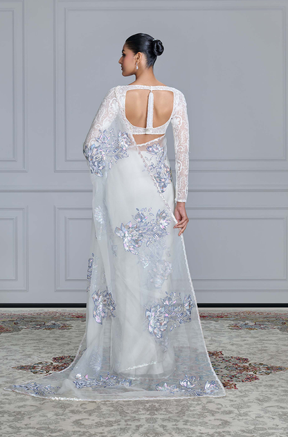 Ivory Floral Sequin Saree Set