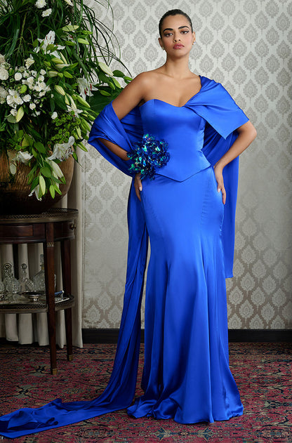 Cobalt Blue Stitched Saree Set