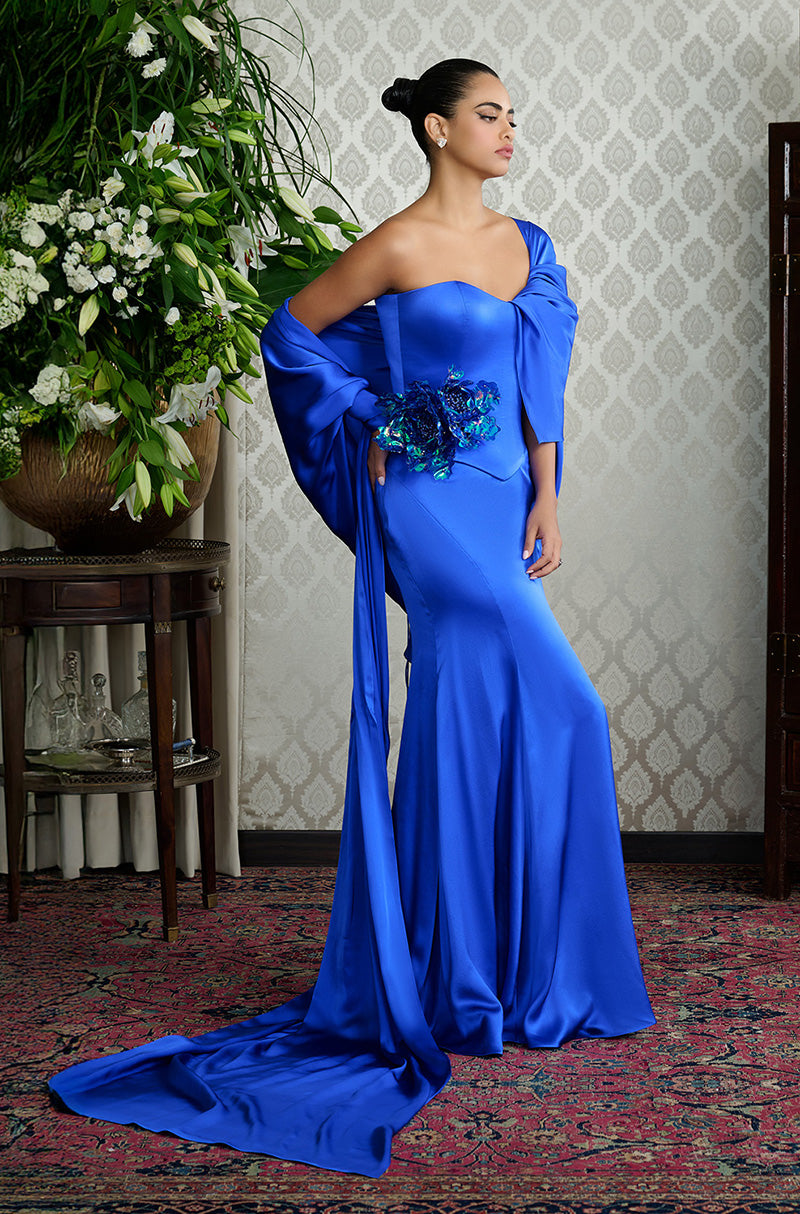 Cobalt Blue Stitched Saree Set