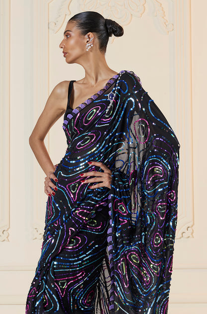 Black Multi-Color Sequin Saree Set
