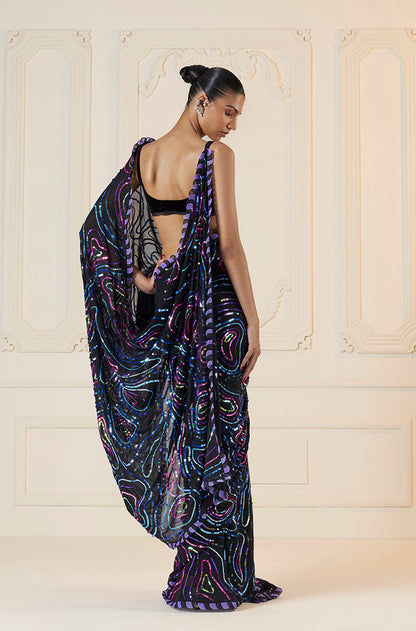 Black Multi-Color Sequin Saree Set