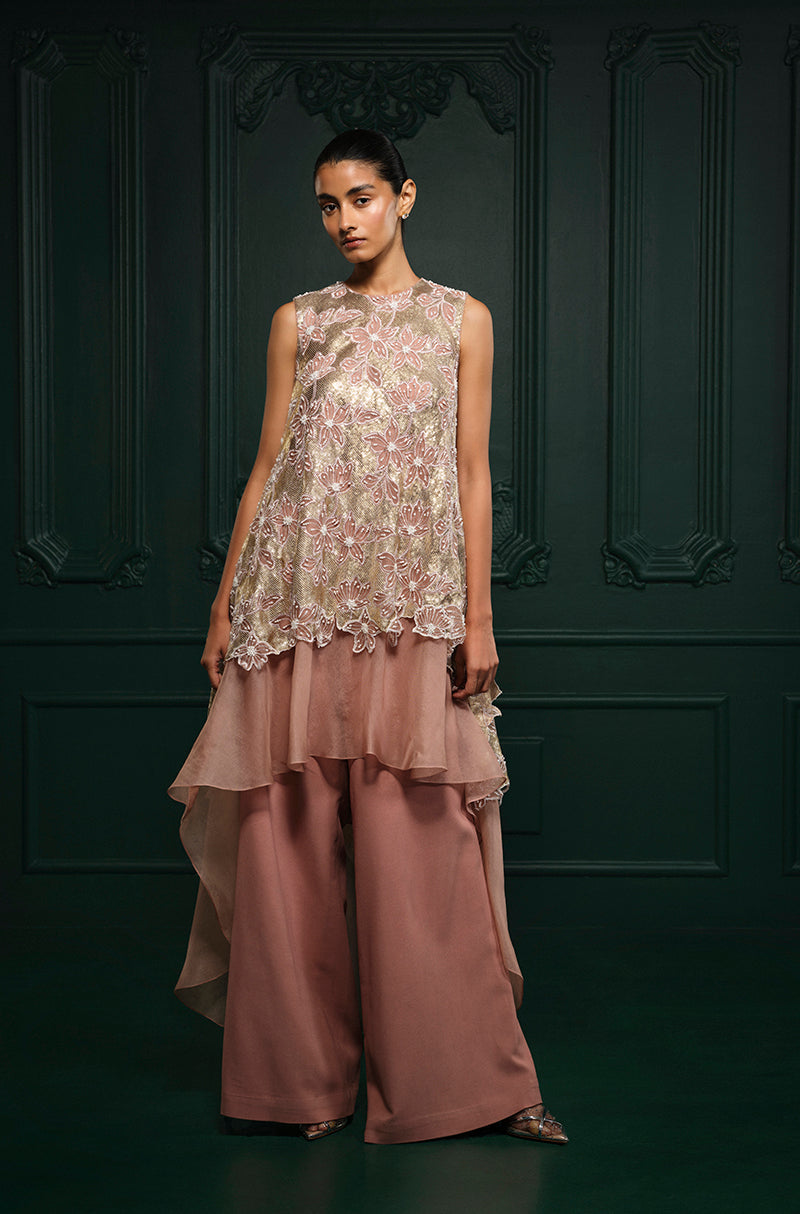 Rose Gold High-Low Assymetric Kurta Set