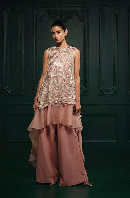Rose Gold High-Low Assymetric Kurta Set