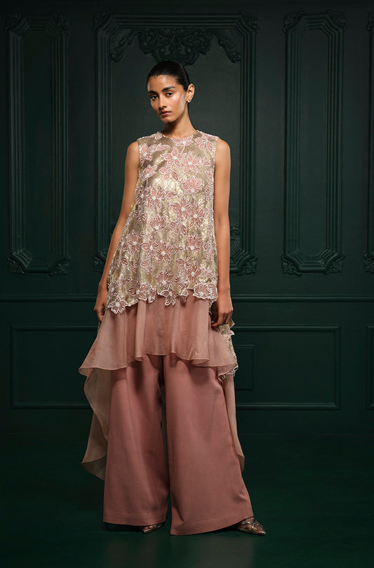Rose Gold High-Low Assymetric Kurta Set
