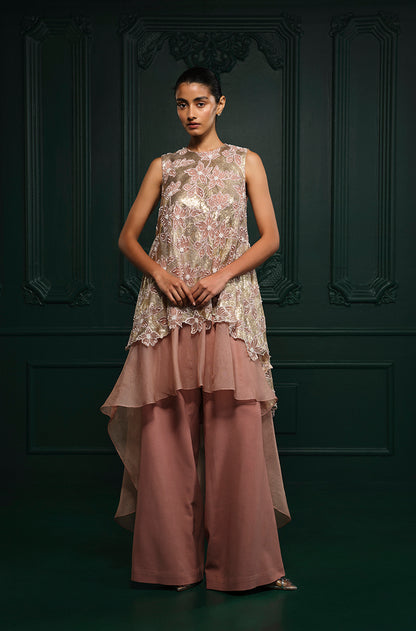 Rose Gold High-Low Assymetric Kurta Set