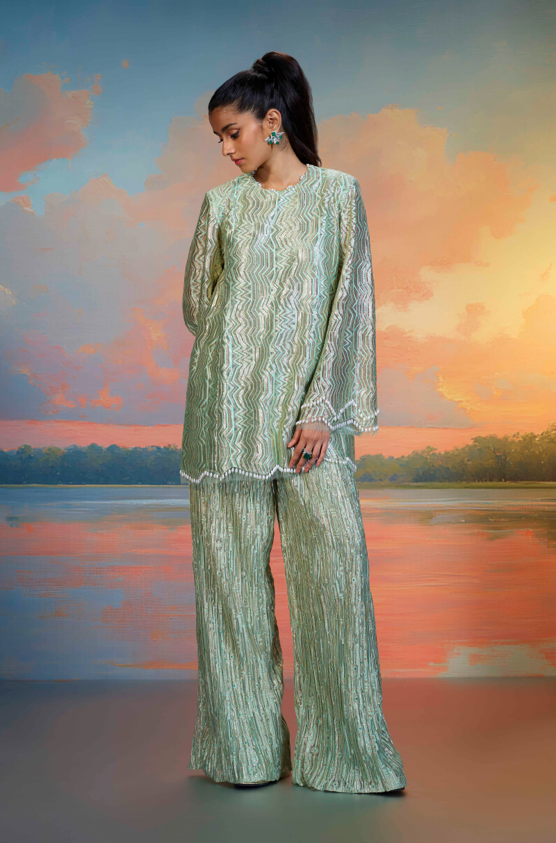 Jade Green & Gold Lace Co-ord Set