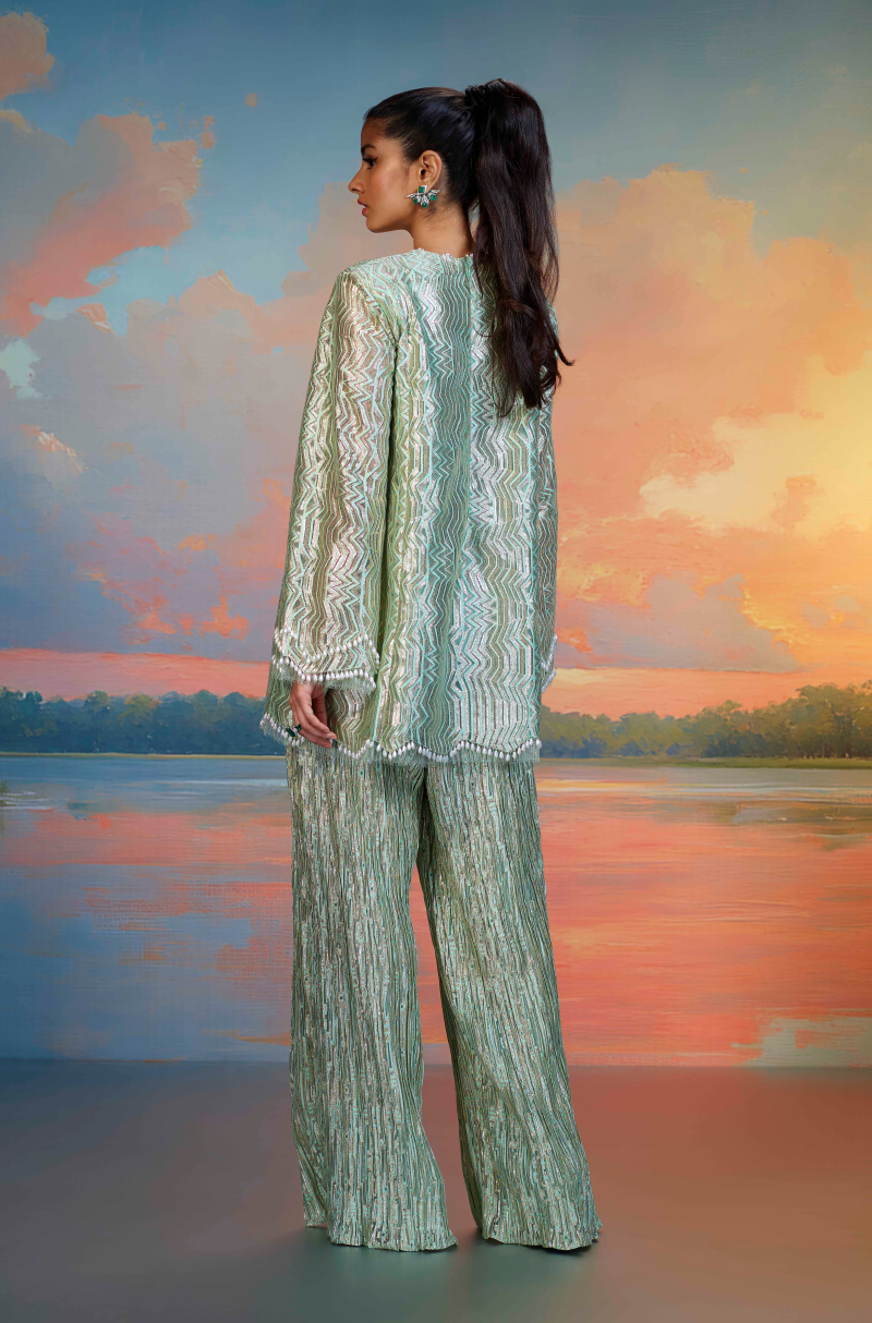 Jade Green & Gold Lace Co-ord Set