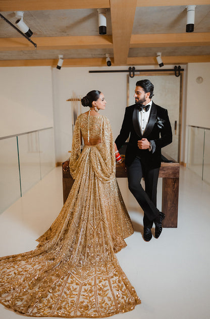Bride: Amit Natt Grewal in our Gold Ombré Embroidered Lehenga Set