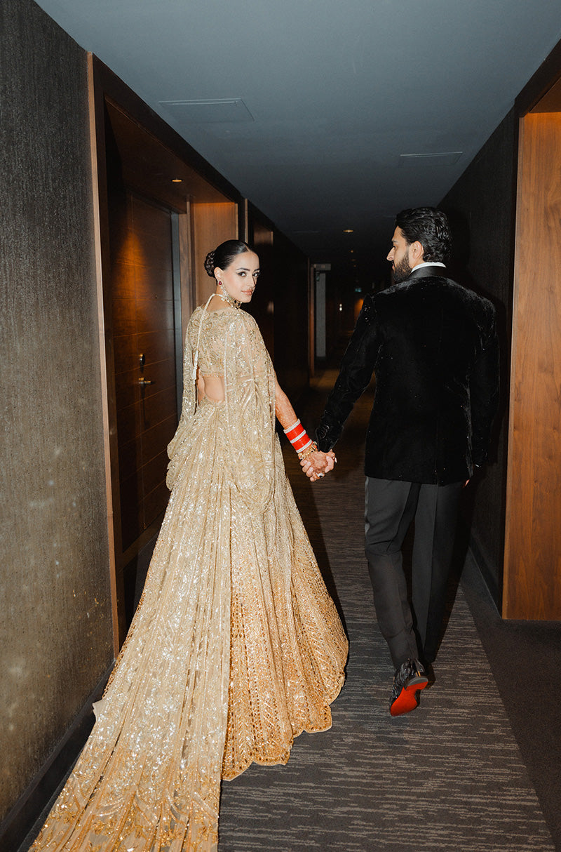 Bride: Amit Natt Grewal in our Gold Ombré Embroidered Lehenga Set