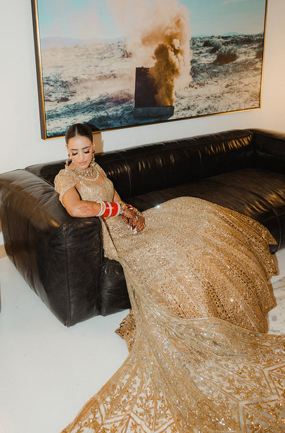 Bride: Amit Natt Grewal in our Gold Ombré Embroidered Lehenga Set