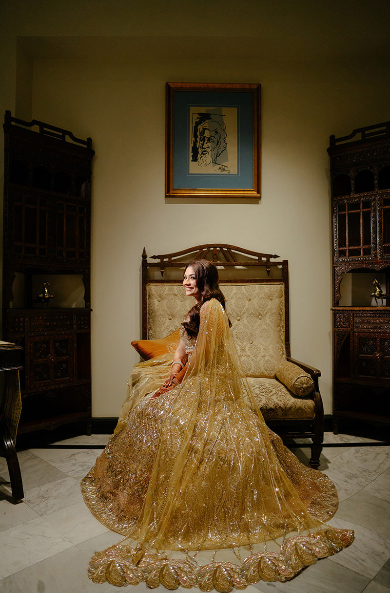 Bride: Jeevika Bhatia in our Gold Embroidered Lehenga Set
