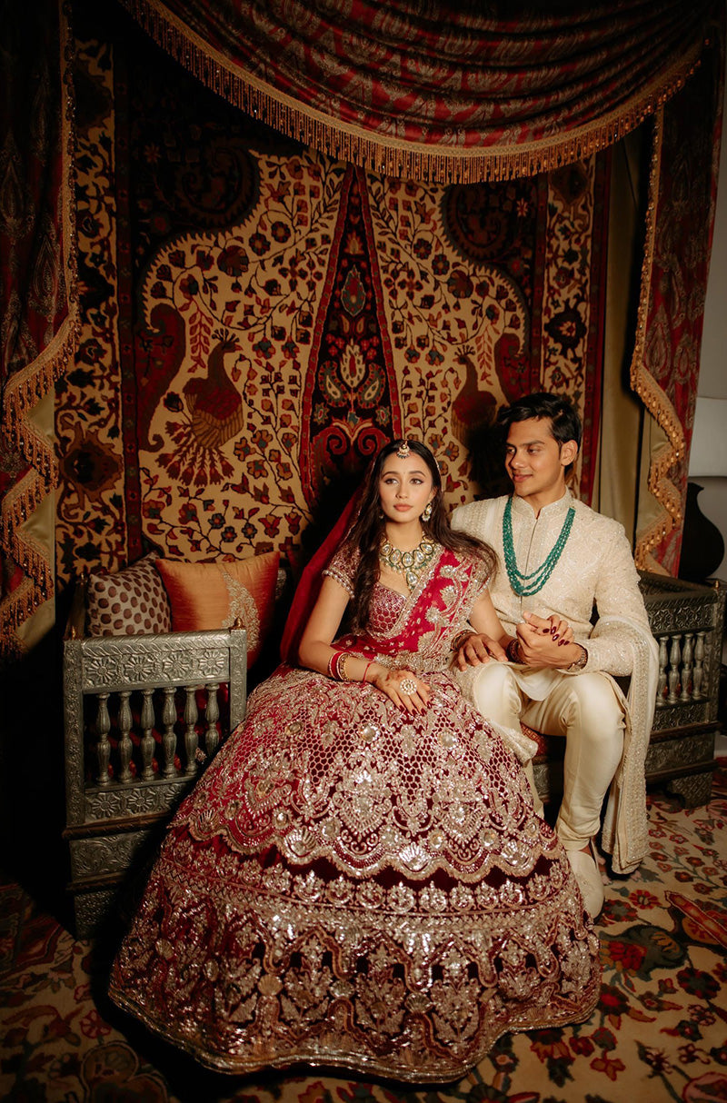 Bride: Nishi Agarwalla in our Scarlet Red Embroidered Lehenga Set