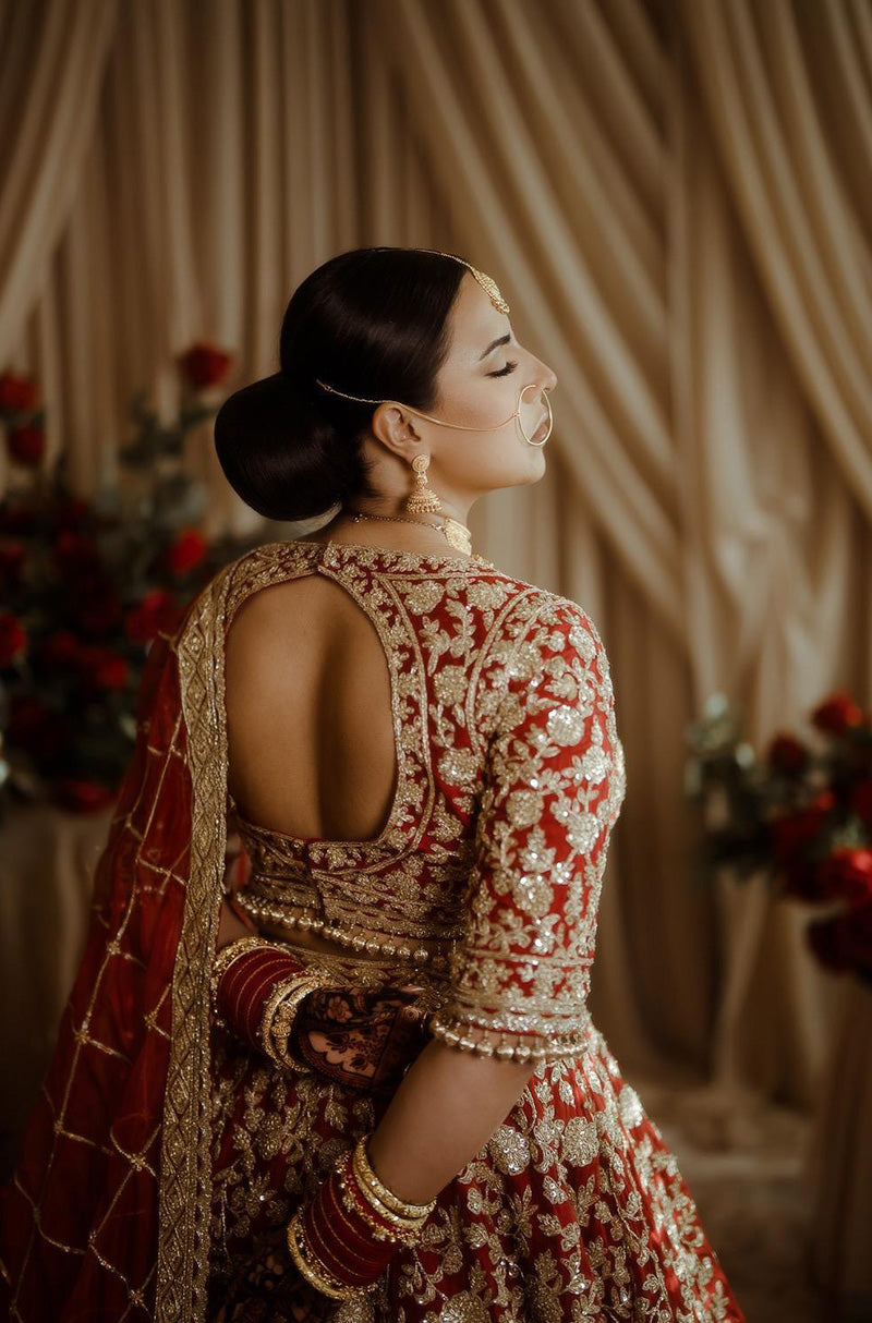Bride: Raman Jawanda in our Scarlet Red Embroidered Lehenga Set