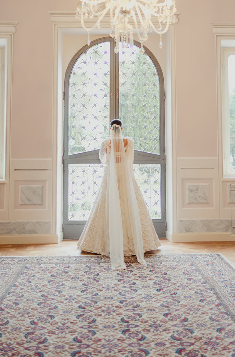 Bride: Saloni Gupta in our Ivory Embroidered Lehenga Set