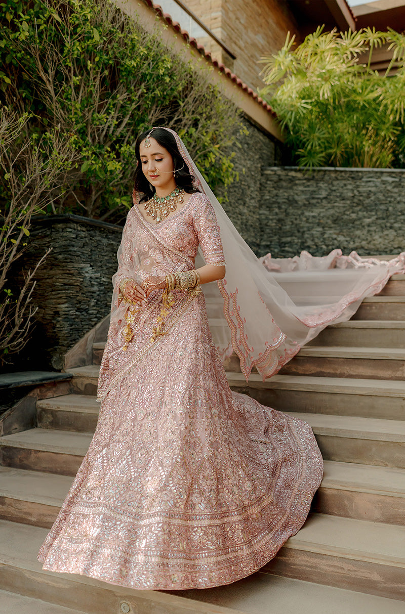 Bride: Sana Karnawat in our Soft Pink Embroidered Lehenga Set