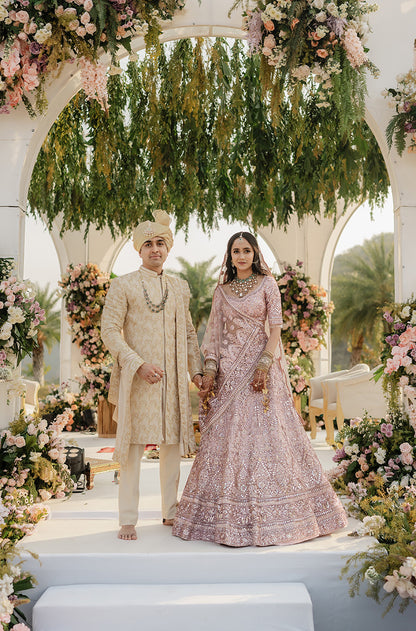 Bride: Sana Karnawat in our Soft Pink Embroidered Lehenga Set