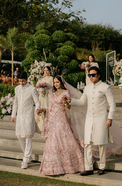 Bride: Sana Karnawat in our Soft Pink Embroidered Lehenga Set