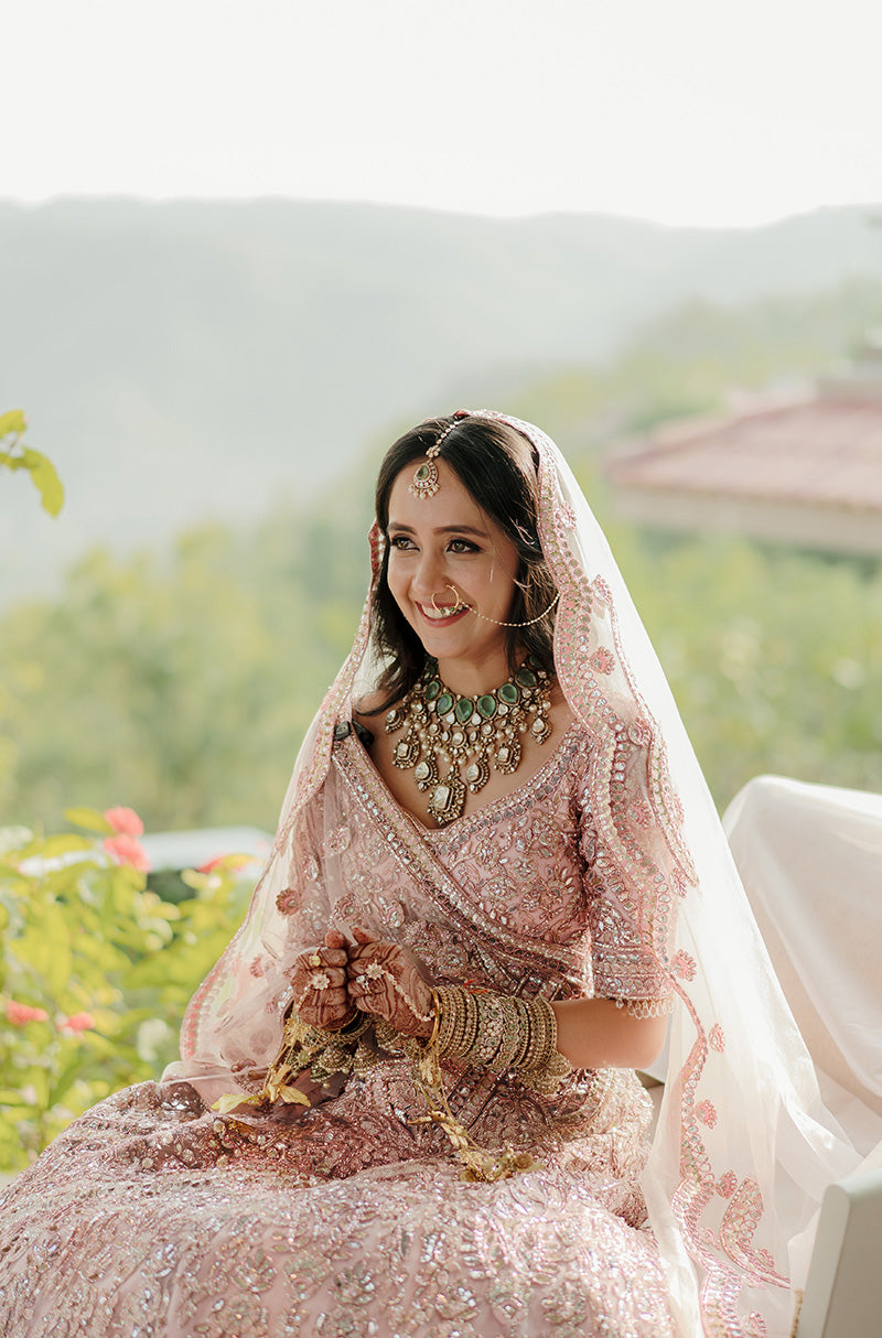 Bride: Sana Karnawat in our Soft Pink Embroidered Lehenga Set