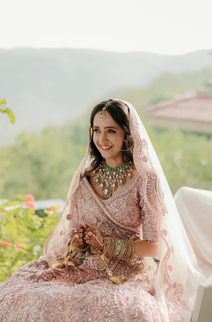 Bride: Sana Karnawat in our Soft Pink Embroidered Lehenga Set