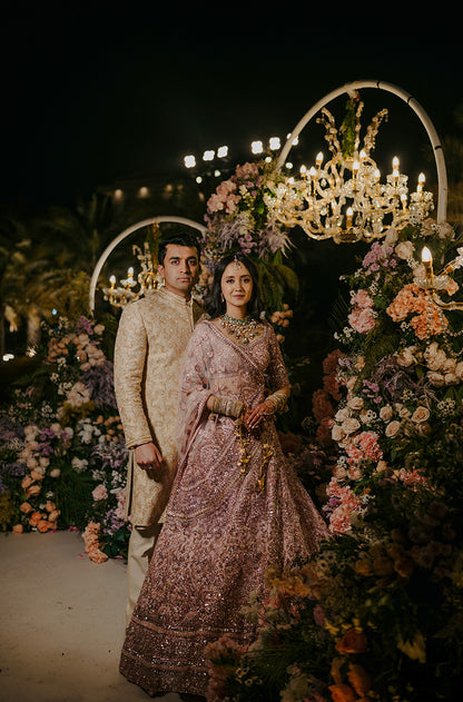 Bride: Sana Karnawat in our Soft Pink Embroidered Lehenga Set