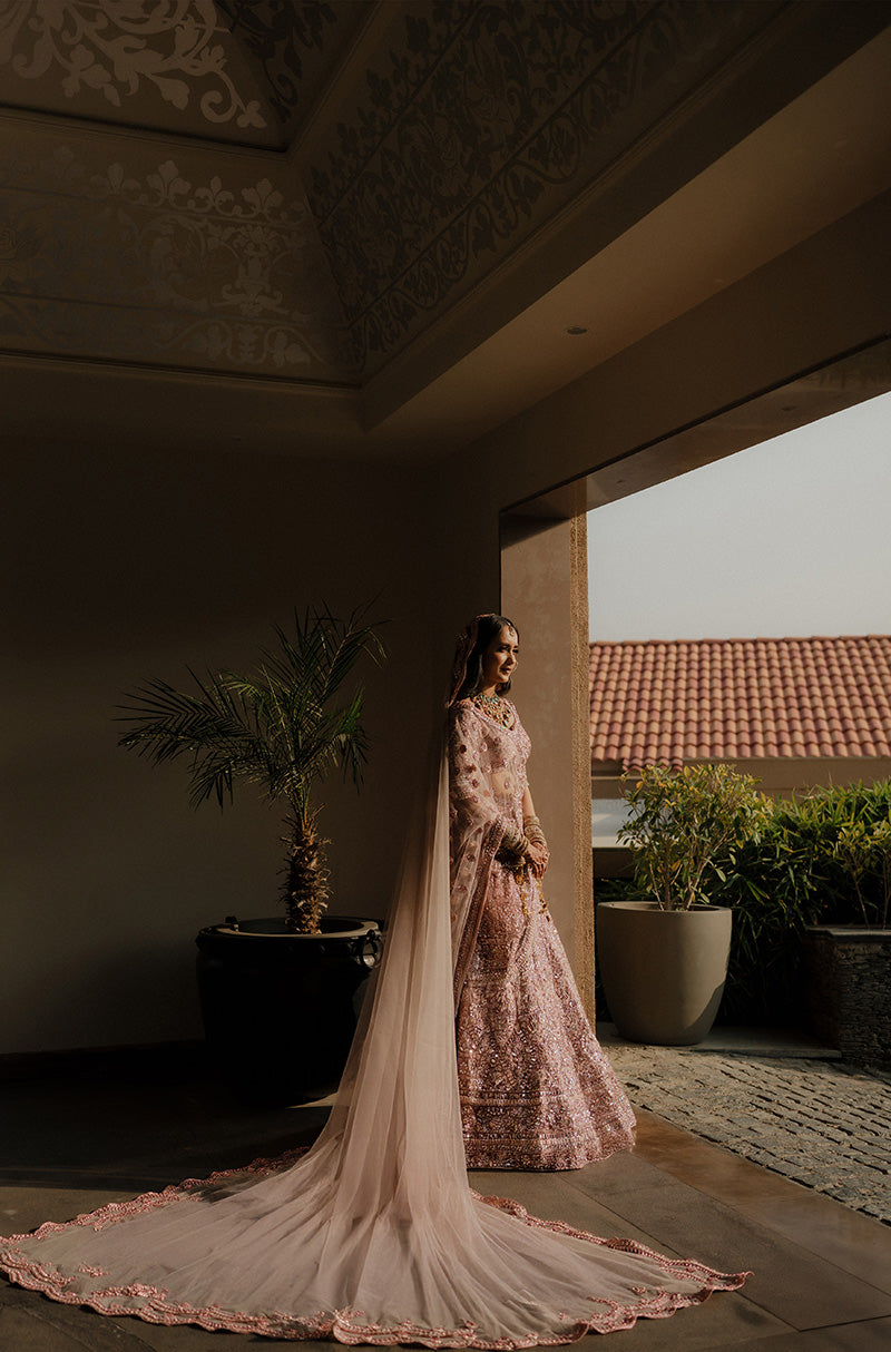 Bride: Sana Karnawat in our Soft Pink Embroidered Lehenga Set